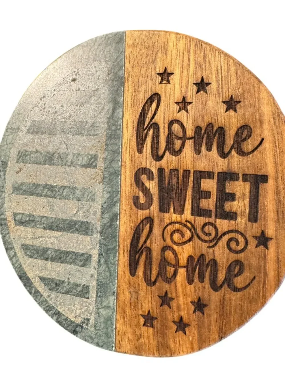 Home Sweet Home Round Coaster, Marble and Wood, Rustic Farmhouse Style, Decorati
